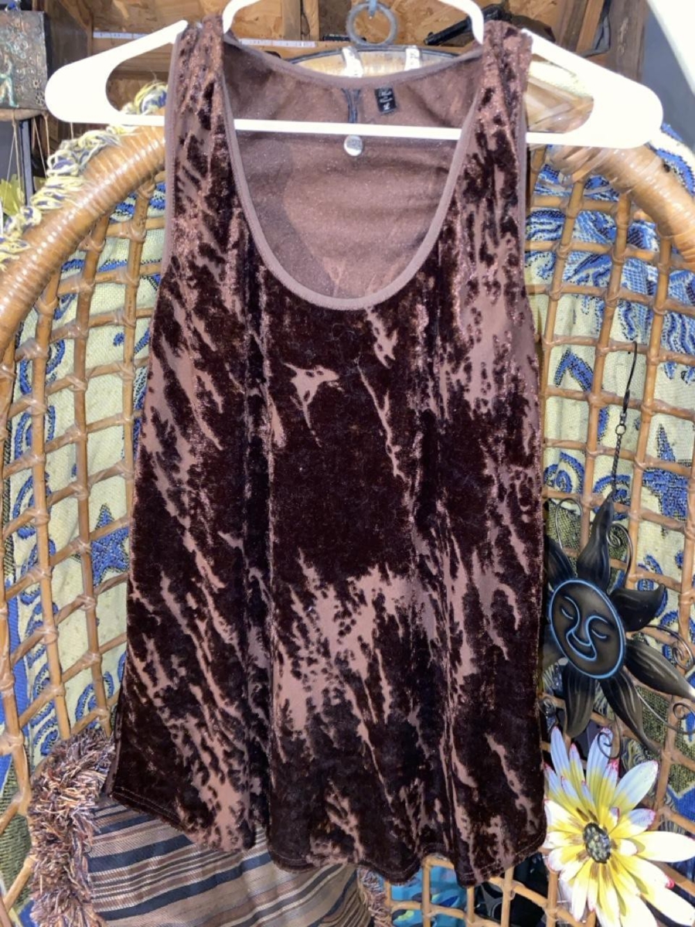 BKE Brown Burnout Velvet Tank Top Scoop Neck Y2K Whimsigoth Grunge Velour